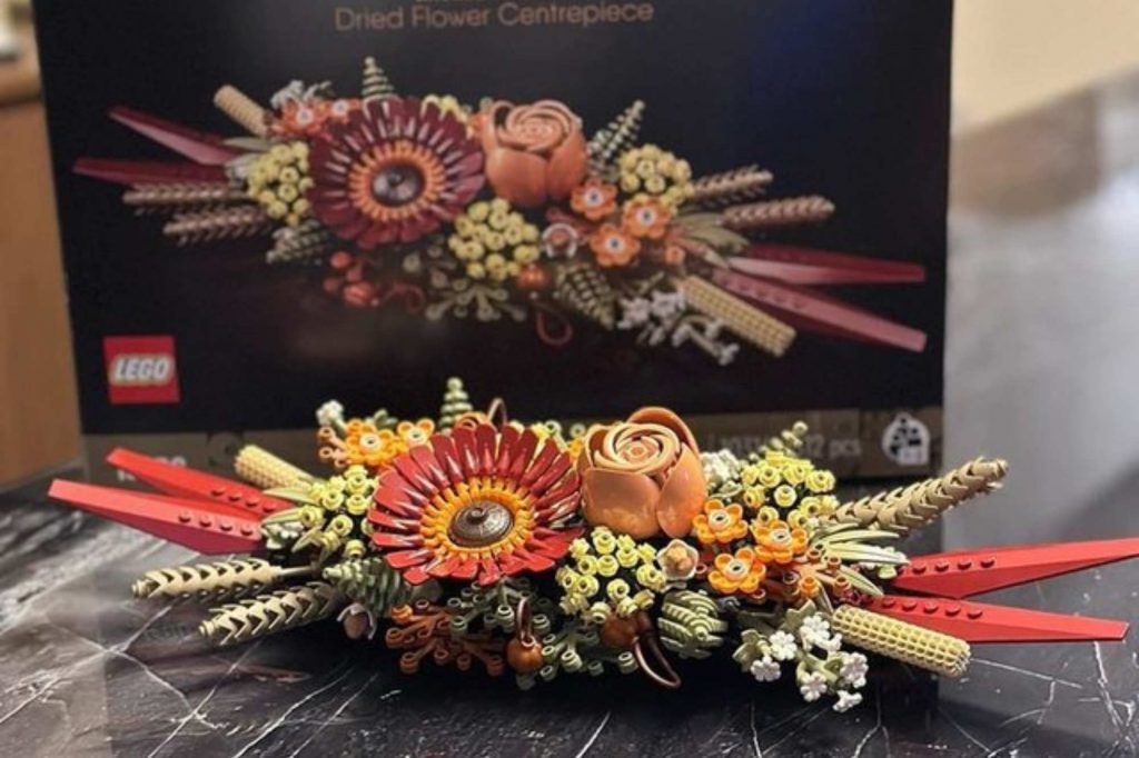 dried flower centerpiece in lego